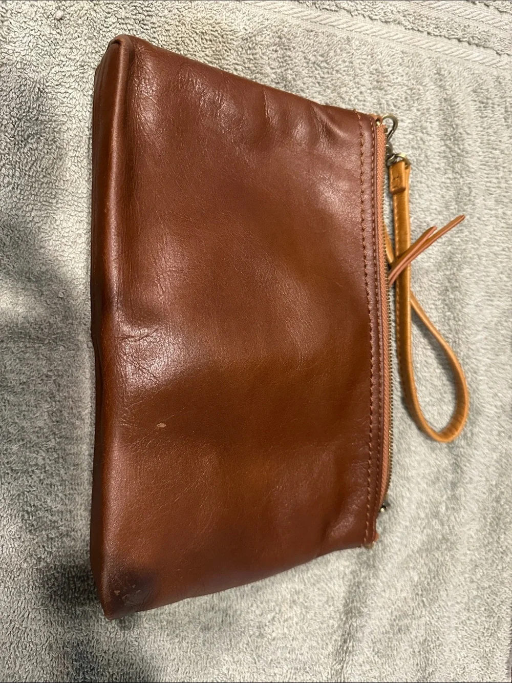 HOBO Tan Leather Wristlet with Floral Lining